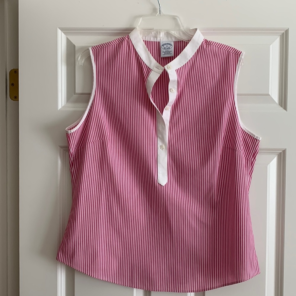 Brooks Brothers pink & white pinstripe sleeveless blouse.  Barely Worn!